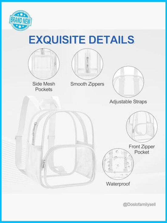 Clear Backpack Stadium Approved Waterproof Daypack with Front Pocket
